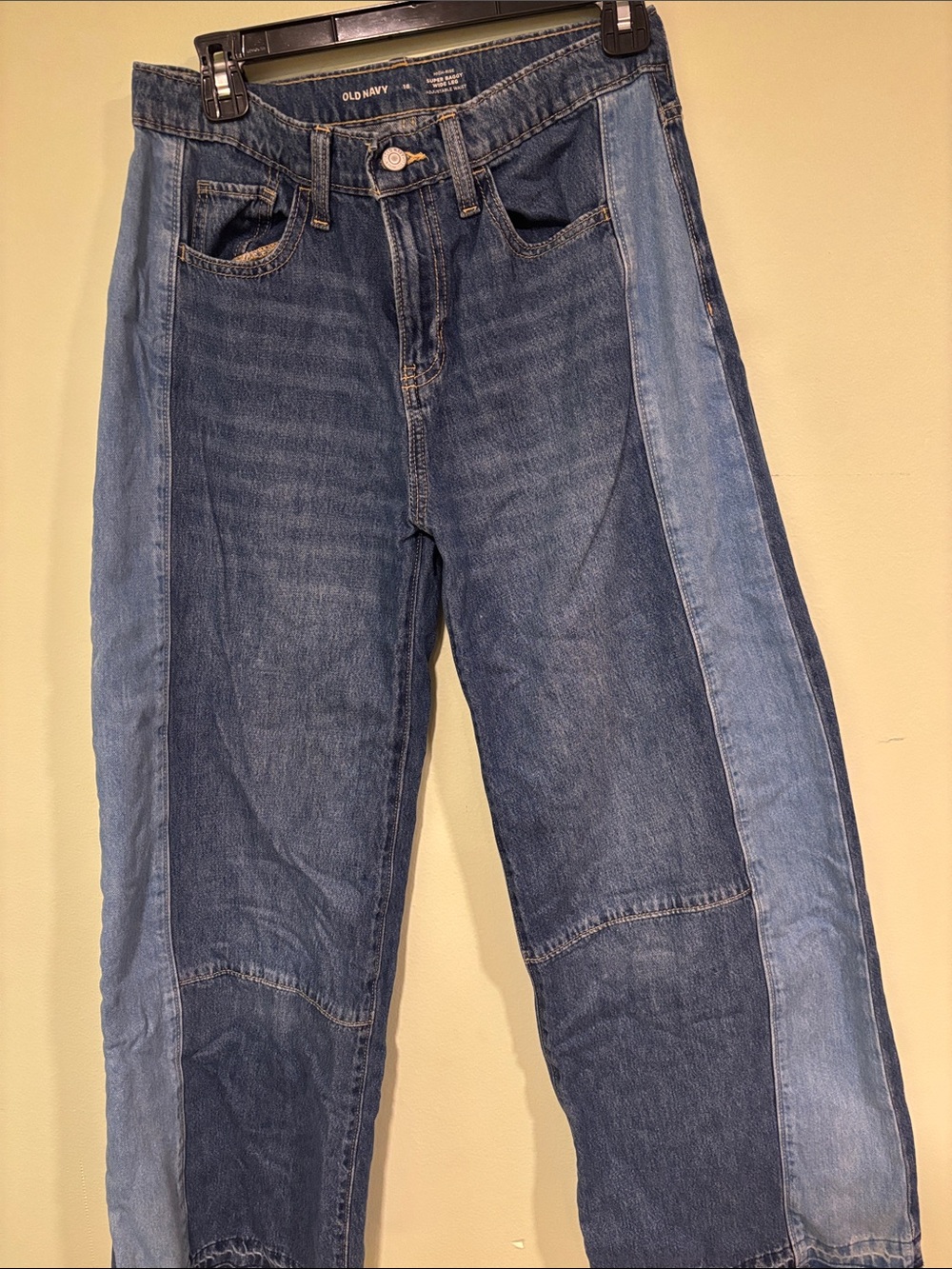 Old Navy Girls High Waisted Adjustable Two-Tone Super Baggy Wide Leg Jeans